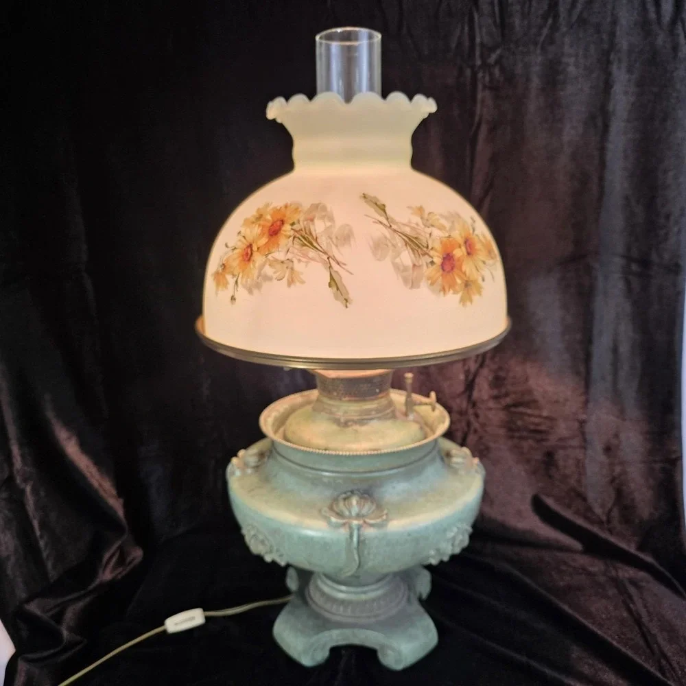 Antique Bradley & Hubbard GWTW Verdigris Parlor Lamp Electric Converted Floral
